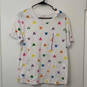 Disney White Tee with Colorful Mickey Icons